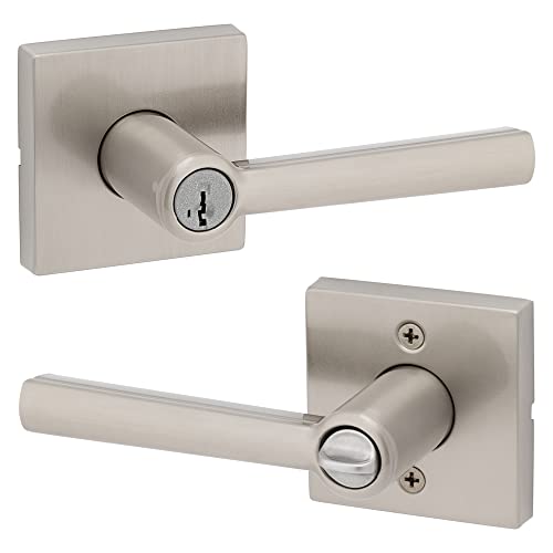 Kwikset 97402-827 Montreal Keyed Entry Lever, Featuring Microban, Satin Nickel, 2 Handle