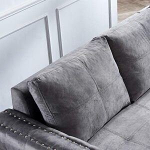 HABITRIO Sectional Sofa with Pull Out Bed, Solid Wood & Velvet Upholstered 2 Seats Sofa and Reversible Chaise Lounge w/Storage, Modern Design 91" L-Shaped Sleeper Sofa for Living Room, Grey