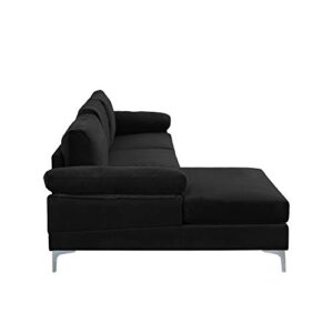 Casa Andrea Milano Modern Large Velvet L-Shape Sectional Sofa, with Extra Wide Chaise Lounge Couch, Black