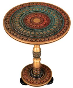 hand-crafted round side accent table for living room or end table for bedroom by excessorize that- boho blue (19″ tall)