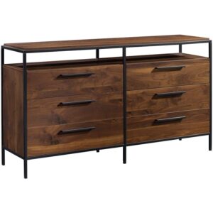 sauder nova loft 6-drawer bedroom dresser with open shelf, grand walnut finish