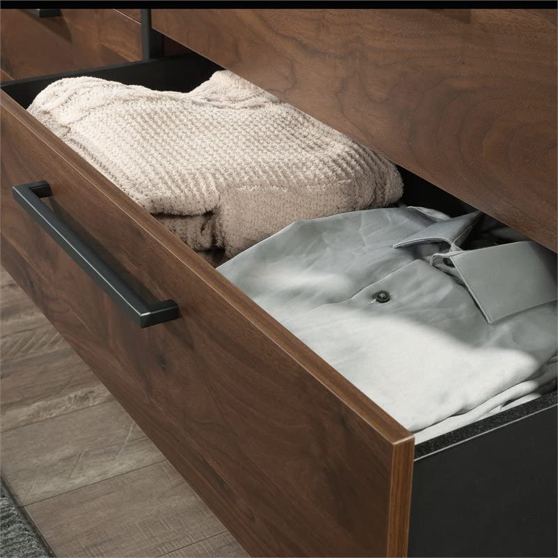 Sauder Nova Loft 6-Drawer Bedroom Dresser with Open Shelf, Grand Walnut Finish