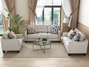p purlove 3 piece living room furniture sectional sofa set for living room,modern nial trimed sectional couch set with sofa, loveseat and armchair, for living room
