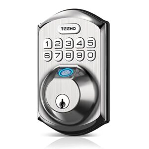 fingerprint door lock – teeho te002 keyless entry door lock with keypad – electronic deadbolt keyed entry – front door lock sets – combination door lock – easy installation – satin nickel