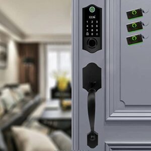 harfo fingerprint door lock, keyless entry door lock with handles, smart door lock, front door lock handle sets, electronic keypad deadbolt (black)