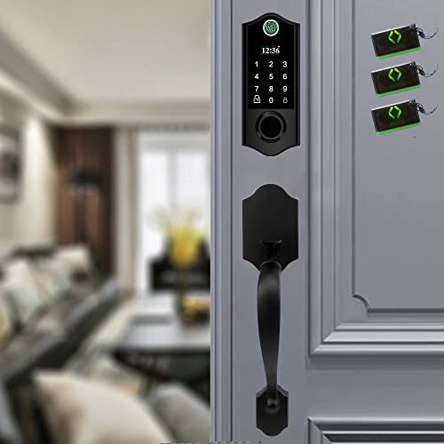 HARFO Fingerprint Door Lock, Keyless Entry Door Lock with Handles, Smart Door Lock, Front Door Lock Handle Sets, Electronic Keypad Deadbolt (Black)