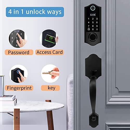 HARFO Fingerprint Door Lock, Keyless Entry Door Lock with Handles, Smart Door Lock, Front Door Lock Handle Sets, Electronic Keypad Deadbolt (Black)