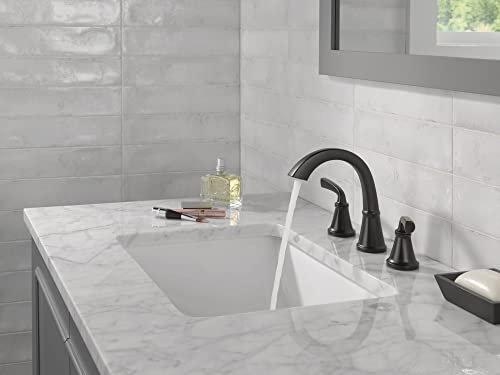 Delta Faucet Geist Widespread Bathroom Faucet 3 Hole, Matte Black Bathroom Faucet, Bathroom Sink Faucet, Bathroom Faucets for Sink 3 Hole, Drain Assembly Included, Matte Black 35864LF-BL