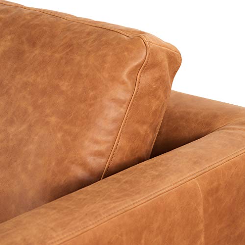 POLY & BARK Calle 75" Apartment Sofa in Full-Grain Pure-Aniline Italian Leather, Cognac Tan/Walnut