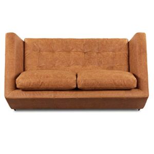POLY & BARK Calle 75" Apartment Sofa in Full-Grain Pure-Aniline Italian Leather, Cognac Tan/Walnut