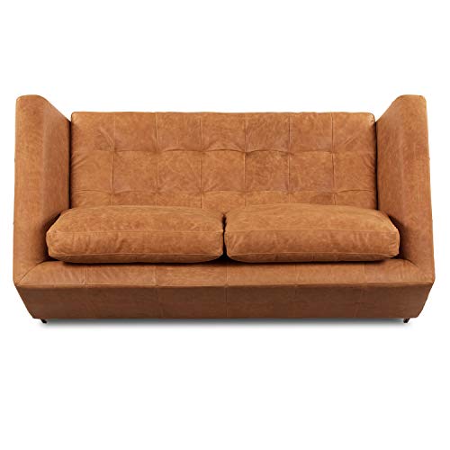 POLY & BARK Calle 75" Apartment Sofa in Full-Grain Pure-Aniline Italian Leather, Cognac Tan/Walnut