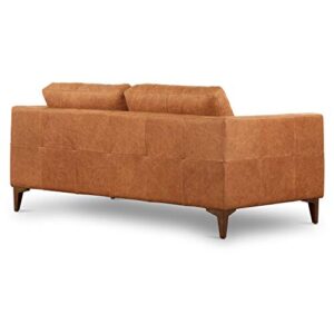 POLY & BARK Calle 75" Apartment Sofa in Full-Grain Pure-Aniline Italian Leather, Cognac Tan/Walnut