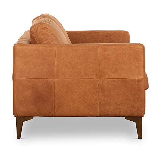 POLY & BARK Calle 75" Apartment Sofa in Full-Grain Pure-Aniline Italian Leather, Cognac Tan/Walnut