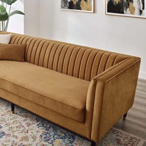 Modway Devote Channel Tufted Performance Velvet, Sofa, Cognac