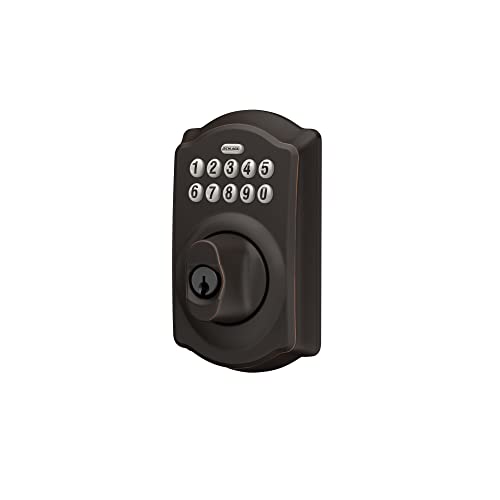 Schlage BE365 V CAM 716 Camelot Keypad Deadbolt, Electronic Keyless Entry Lock, Aged Bronze