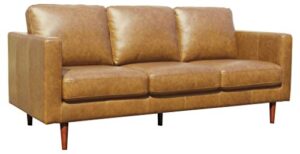 amazon brand – rivet revolve modern leather sofa couch, 80″w, caramel