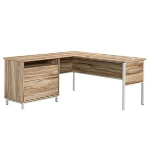 sauder portage park modern l-shaped desk in kiln acacia, kiln acacia finish