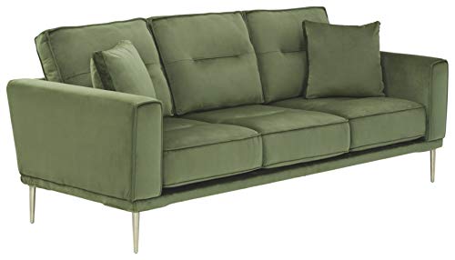 Signature Design by Ashley Macleary Modern Velvet Glam Sofa with Brass Metal Legs, Green