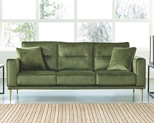 Signature Design by Ashley Macleary Modern Velvet Glam Sofa with Brass Metal Legs, Green