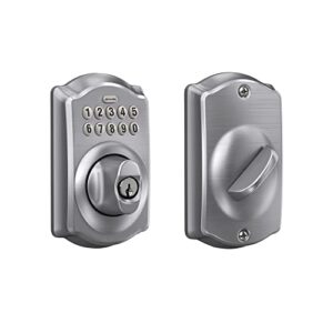 schlage be365 cam 626 camelot keypad deadbolt, electronic keyless entry lock, satin chrome