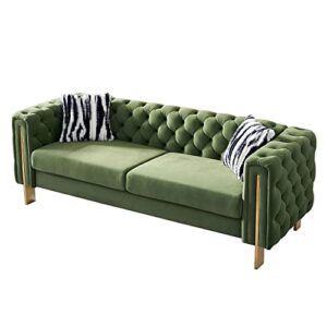dolonm modern velvet sofa for living room, 84 inches long tufted couch upholstered sofa with 2 pillows high arm and metal legs decor furniture for bedroom, office (turquoise)