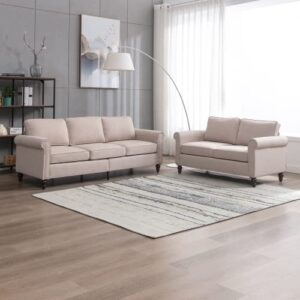 balus soft couches set for living room, 2 piece modular loveseat sofa with 5.9″ thicken cushion, including three seat sofa, loveseat for apartment furniture set, beige
