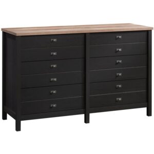 sauder cottage road 6-drawer bedroom dresser in raven oak, raven oak finish