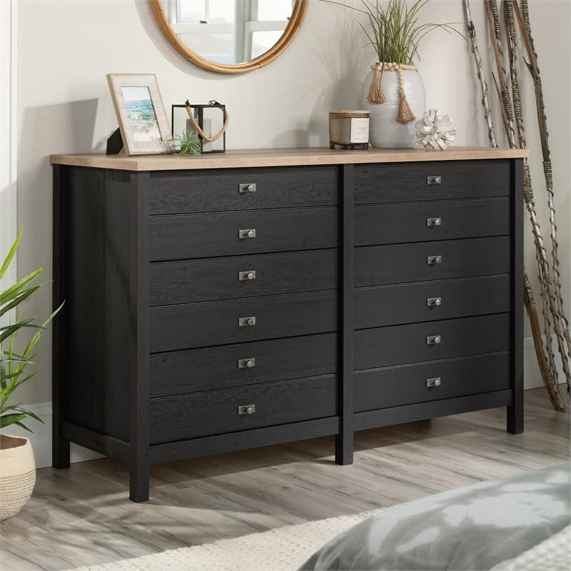 Sauder Cottage Road 6-Drawer Bedroom Dresser in Raven Oak, Raven Oak Finish