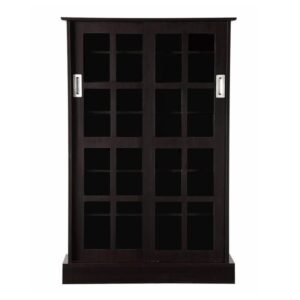 Atlantic Windowpane Media Storage Cabinet with Tempered Glass Pane Styled Sliding Doors, Holds CD, DVD or Blu-ray Media, Collectables or Memorabilia, PN 94835721 in Espresso