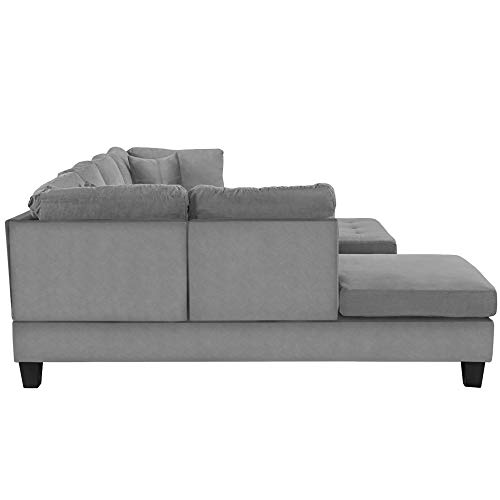 Casa Andrea Milano Modern 3 Piece Microfiber L Shaped Sectional Sofa with Reversible Chaise & Ottoman, Large, Grey