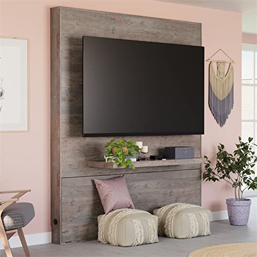 Sauder Steel River Entertainment Wall in Weathered Wood, for TVs up to 70", Weathered Wood Finish