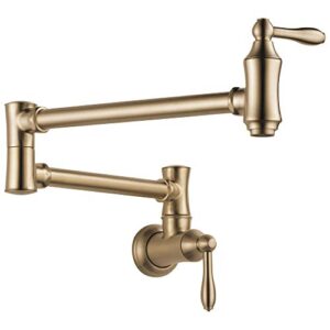 delta faucet traditional brushed gold pot filler faucet, delta pot filler gold, farmhouse pot filler faucet wall mount, potfiller, brass construction, champagne bronze 1177lf-cz