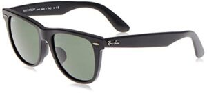 ray-ban rb2140f original wayfarer low bridge fit square sunglasses, matte black/g-15 green, 52 mm