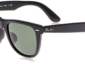 Ray-Ban RB2140F Original Wayfarer Low Bridge Fit Square Sunglasses, Matte Black/G-15 Green, 52 mm