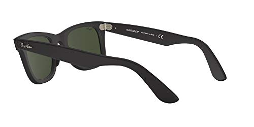 Ray-Ban RB2140F Original Wayfarer Low Bridge Fit Square Sunglasses, Matte Black/G-15 Green, 52 mm