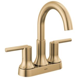 delta faucet trinsic gold bathroom faucet, bathroom sink faucet, centerset, diamond seal technology, metal drain assembly, champagne bronze 2559-czmpu-dst