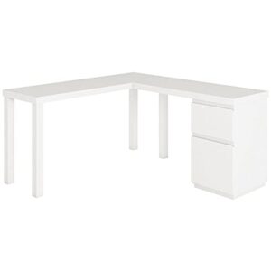 sauder northcott white l-shaped desk with drawers, white finish