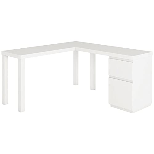 Sauder Northcott White L-Shaped Desk with Drawers, White Finish