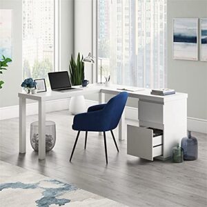 Sauder Northcott White L-Shaped Desk with Drawers, White Finish