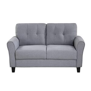 Harper & Bright Designs 3-Piece Living Room Sectional Sofa Set, Modern Style Button Tufted Linen Upholstered Armchair Loveseat Sofa and Three Seat Sofa Set Sectional Couch, Light Grey Blue