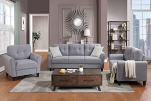 harper & bright designs 3-piece living room sectional sofa set, modern style button tufted linen upholstered armchair loveseat sofa and three seat sofa set sectional couch, light grey blue