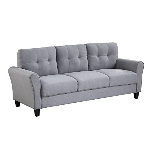 Harper & Bright Designs 3-Piece Living Room Sectional Sofa Set, Modern Style Button Tufted Linen Upholstered Armchair Loveseat Sofa and Three Seat Sofa Set Sectional Couch, Light Grey Blue