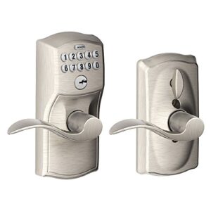 schlage satin nickel fe595vcam619acc camelot keypad entry with flex-lock and accent levers