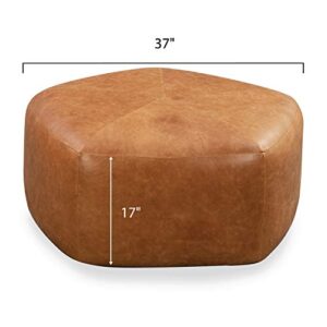 POLY & BARK Porto Modern Leather Ottoman Pouf (Cognac Tan)