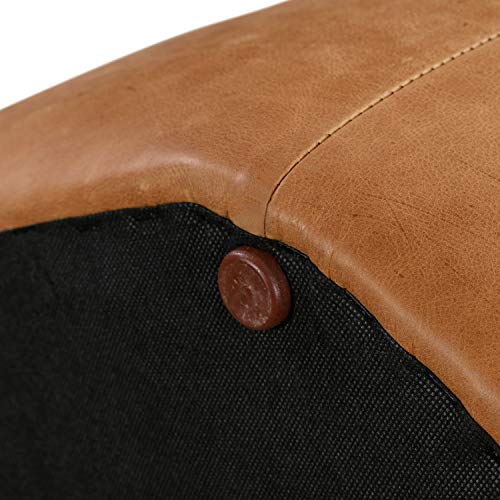 POLY & BARK Porto Modern Leather Ottoman Pouf (Cognac Tan)