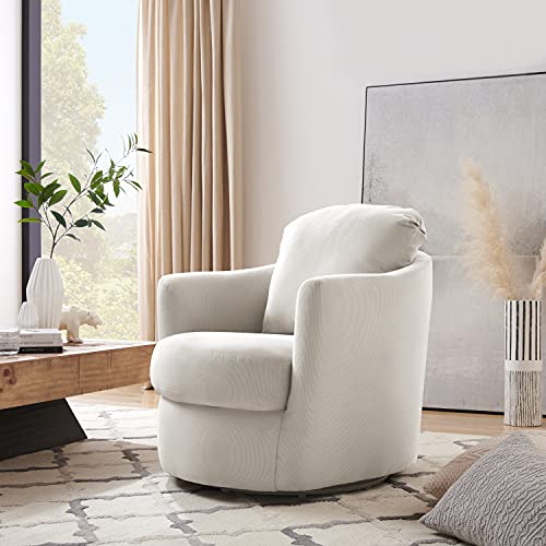 Volans Swivel Living Room Chairs, Corduroy Fabric Upholstery Barrel Swivel Accent Chair Living Room Sofa Furniture, Set of 2, Ivory