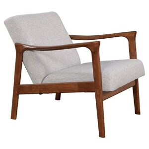 Alpine Furniture Zephyr Mid-Century Retro Accent Lounge Chair Wooden Arm Upholstered Back Living Room Furniture, 33" W x 27.5" D x 29" H, Walnut Finish/Pebble Upholstery
