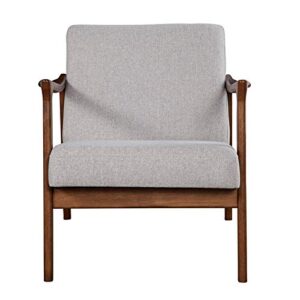 Alpine Furniture Zephyr Mid-Century Retro Accent Lounge Chair Wooden Arm Upholstered Back Living Room Furniture, 33" W x 27.5" D x 29" H, Walnut Finish/Pebble Upholstery