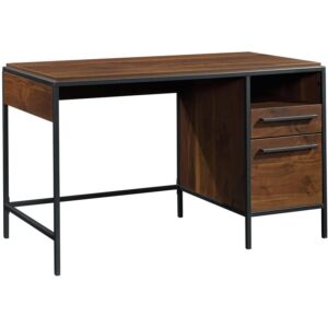 sauder nova loft home office desk with drawers and open shelf, grand walnut finish