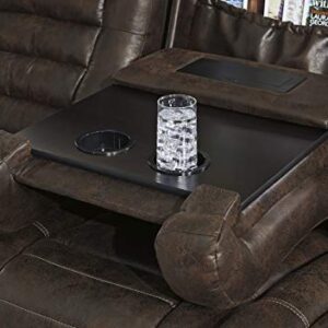 Signature Design by Ashley Game Zone Faux Leather Adjustable Power Reclining Sofa with Cup Holders and Storage, Brown